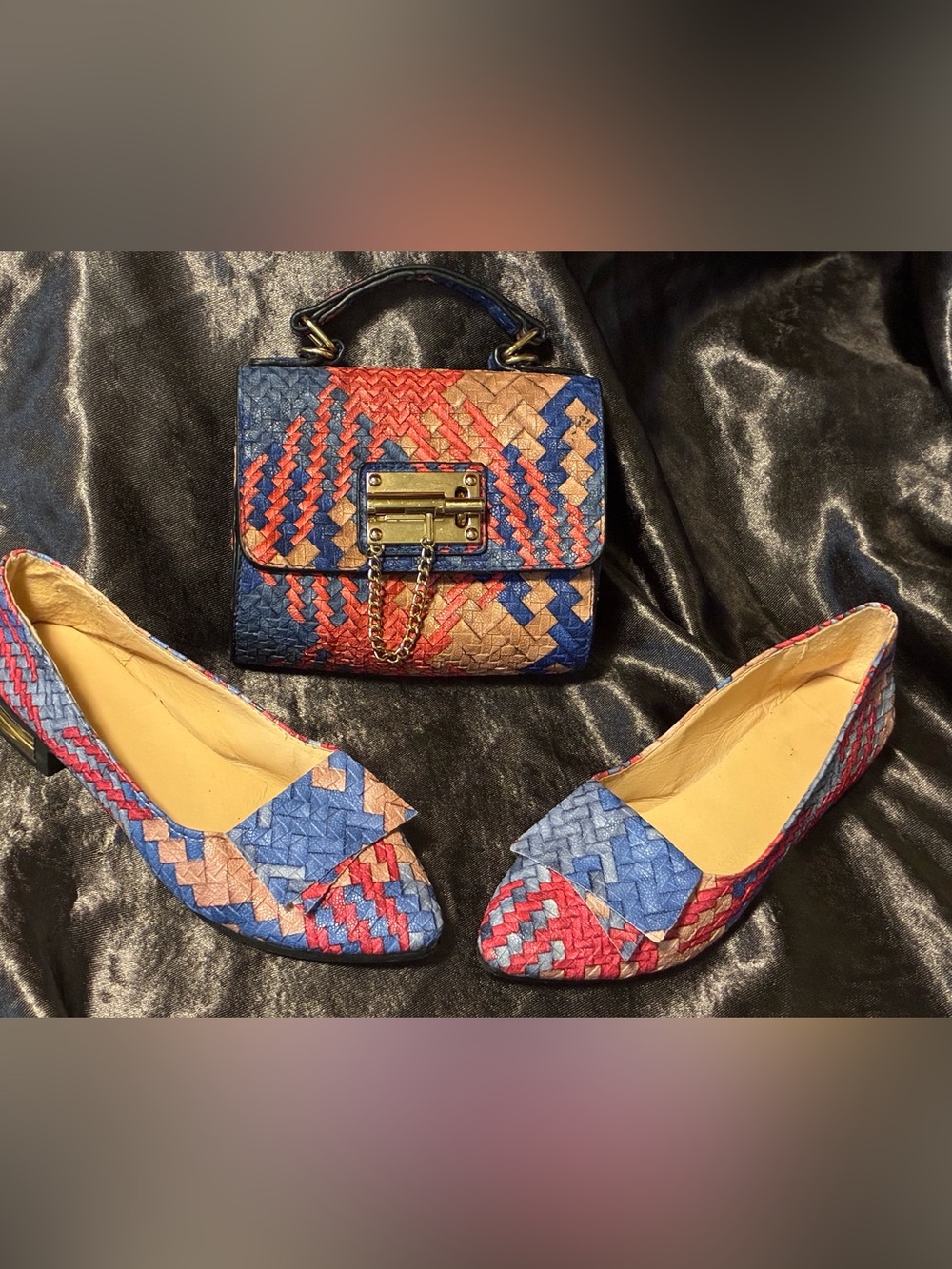 & Other Stories Multicolor Woven Leather Flats with Matching Mini Satchel